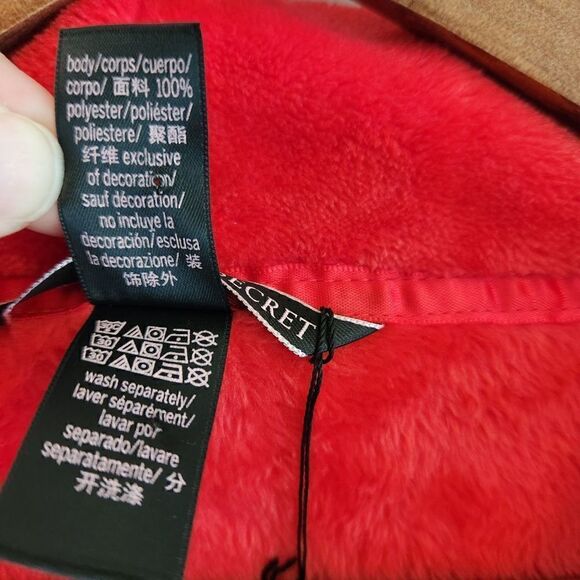 VICTORIA'S Secret Plush Fleece Embroidered Short Tie Robe Size Medium Large - Picture 5 of 5